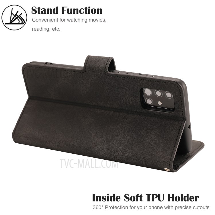 TPU + PU Leather Wallet Stand Phone Cover Shell for Samsung Galaxy A51 SM-A515/M40s - Black-12