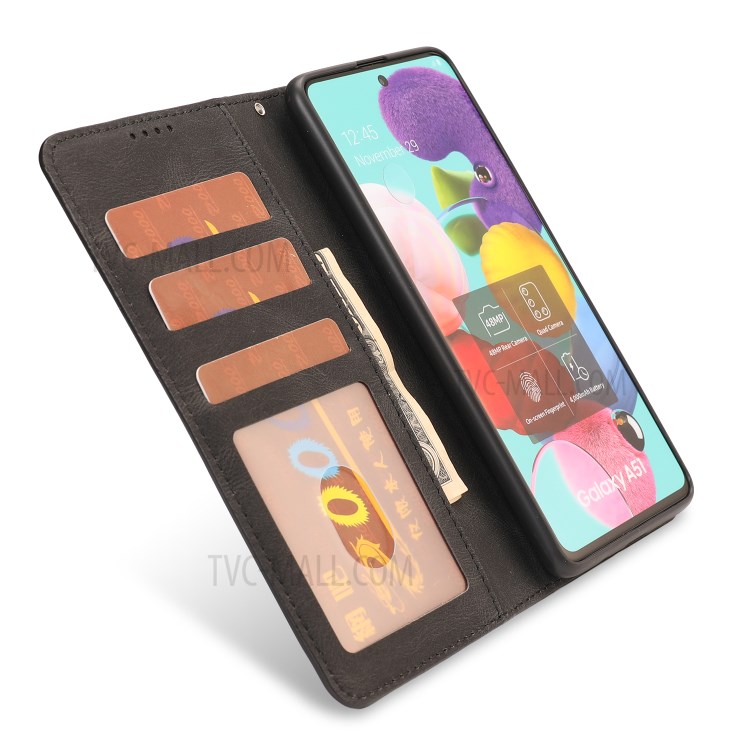 TPU + PU Leather Wallet Stand Phone Cover Shell for Samsung Galaxy A51 SM-A515/M40s - Black-5