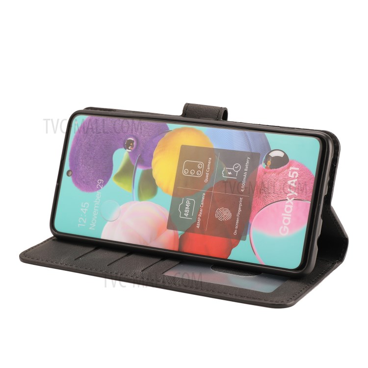 TPU + PU Leather Wallet Stand Phone Cover Shell for Samsung Galaxy A51 SM-A515/M40s - Black-6