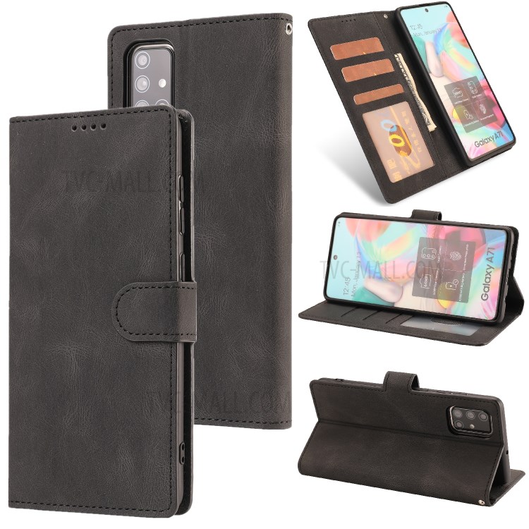 Classic Style PU Leather Wallet Stand Phone Cover Shell for Samsung Galaxy A71 SM-A715/M70S - Black-1