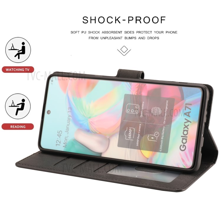 Classic Style PU Leather Wallet Stand Phone Cover Shell for Samsung Galaxy A71 SM-A715/M70S - Black-11