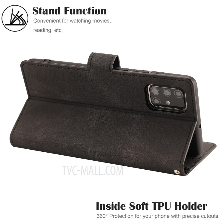 Classic Style PU Leather Wallet Stand Phone Cover Shell for Samsung Galaxy A71 SM-A715/M70S - Black-12