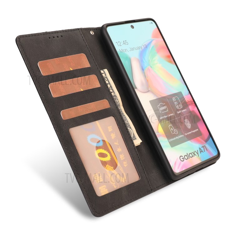 Classic Style PU Leather Wallet Stand Phone Cover Shell for Samsung Galaxy A71 SM-A715/M70S - Black-5