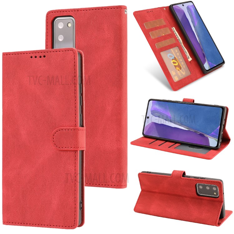 Estilo Clásico Cáscara De La Cubierta De La PU De Cuero Del Teléfono Con La Carpeta Y Soporte Para La Galaxia S20 FE / S20 Edición Del Ventilador / S20 FE 5G / S20 Edición Ventilador Lite 5G / S20 - Rojo-1