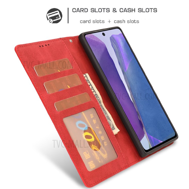 Estilo Clásico Cáscara De La Cubierta De La PU De Cuero Del Teléfono Con La Carpeta Y Soporte Para La Galaxia S20 FE / S20 Edición Del Ventilador / S20 FE 5G / S20 Edición Ventilador Lite 5G / S20 - Rojo-10