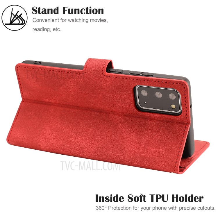 Estilo Clásico Cáscara De La Cubierta De La PU De Cuero Del Teléfono Con La Carpeta Y Soporte Para La Galaxia S20 FE / S20 Edición Del Ventilador / S20 FE 5G / S20 Edición Ventilador Lite 5G / S20 - Rojo-12