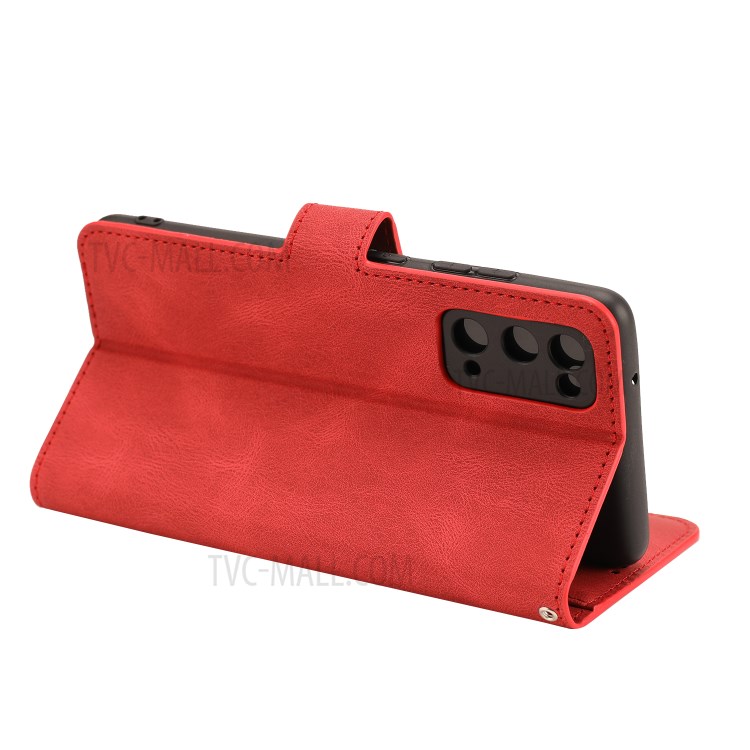 Estilo Clásico Cáscara De La Cubierta De La PU De Cuero Del Teléfono Con La Carpeta Y Soporte Para La Galaxia S20 FE / S20 Edición Del Ventilador / S20 FE 5G / S20 Edición Ventilador Lite 5G / S20 - Rojo-6