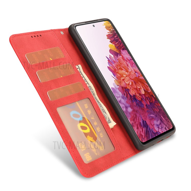 Estilo Clásico Cáscara De La Cubierta De La PU De Cuero Del Teléfono Con La Carpeta Y Soporte Para La Galaxia S20 FE / S20 Edición Del Ventilador / S20 FE 5G / S20 Edición Ventilador Lite 5G / S20 - Rojo-7
