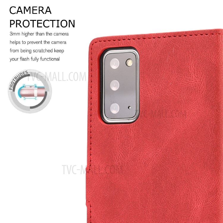 Estilo Clásico Cáscara De La Cubierta De La PU De Cuero Del Teléfono Con La Carpeta Y Soporte Para La Galaxia S20 FE / S20 Edición Del Ventilador / S20 FE 5G / S20 Edición Ventilador Lite 5G / S20 - Rojo-9