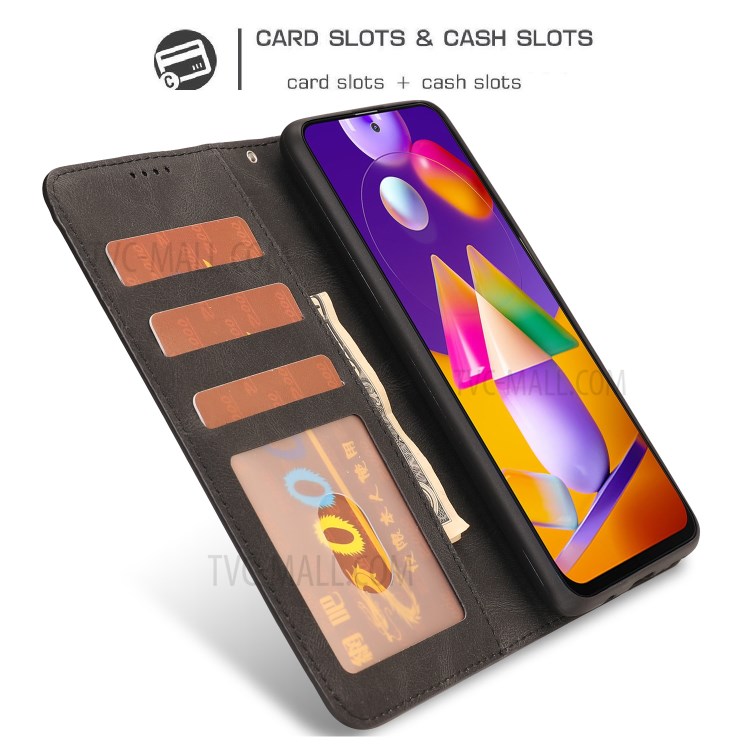 TPU + Classic Style PU Leather Wallet Stand Phone Cover Shell for Samsung Galaxy M31s - Black-10