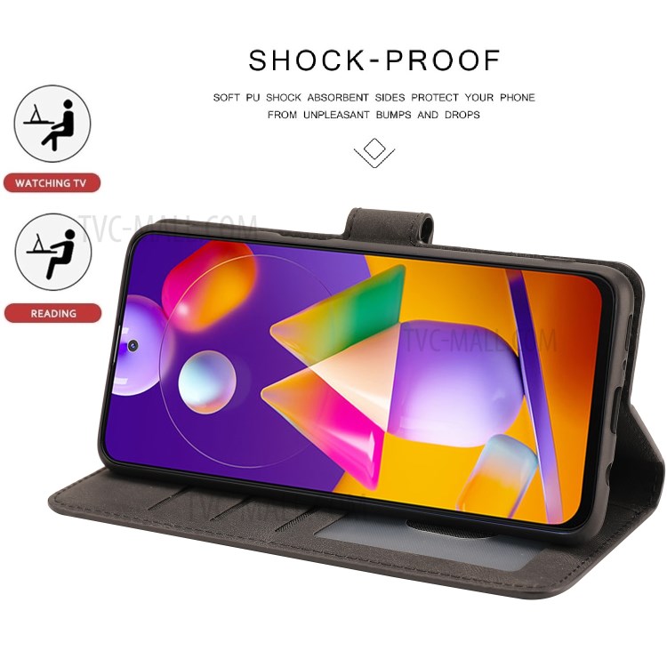 TPU + Classic Style PU Leather Wallet Stand Phone Cover Shell for Samsung Galaxy M31s - Black-11