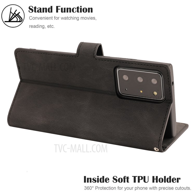 TPU + Matte PU Leather Phone Protective Shell with Wallet and Stand for Samsung Galaxy Note20 Ultra/Note20 Ultra 5G - Black-12