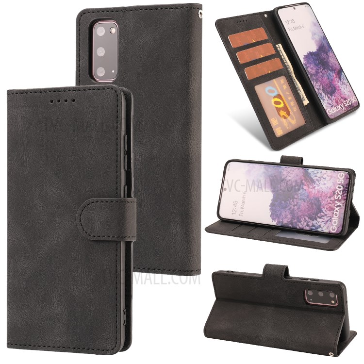 TPU + PU Leather Phone Protective Shell with Wallet and Stand for Samsung Galaxy S20 - Black-1