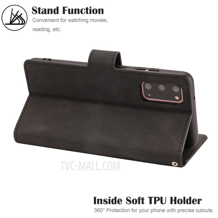 TPU + PU Leather Phone Protective Shell with Wallet and Stand for Samsung Galaxy S20 - Black-12