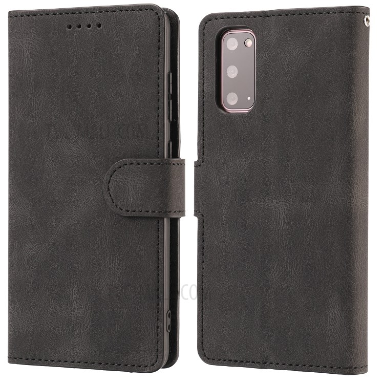 TPU + PU Leather Phone Protective Shell with Wallet and Stand for Samsung Galaxy S20 - Black-2