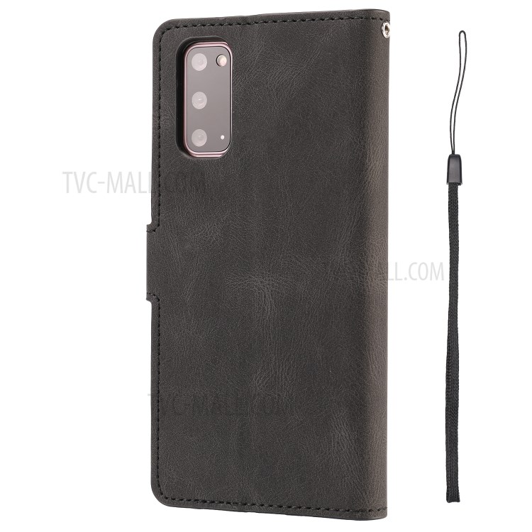 TPU + PU Leather Phone Protective Shell with Wallet and Stand for Samsung Galaxy S20 - Black-4