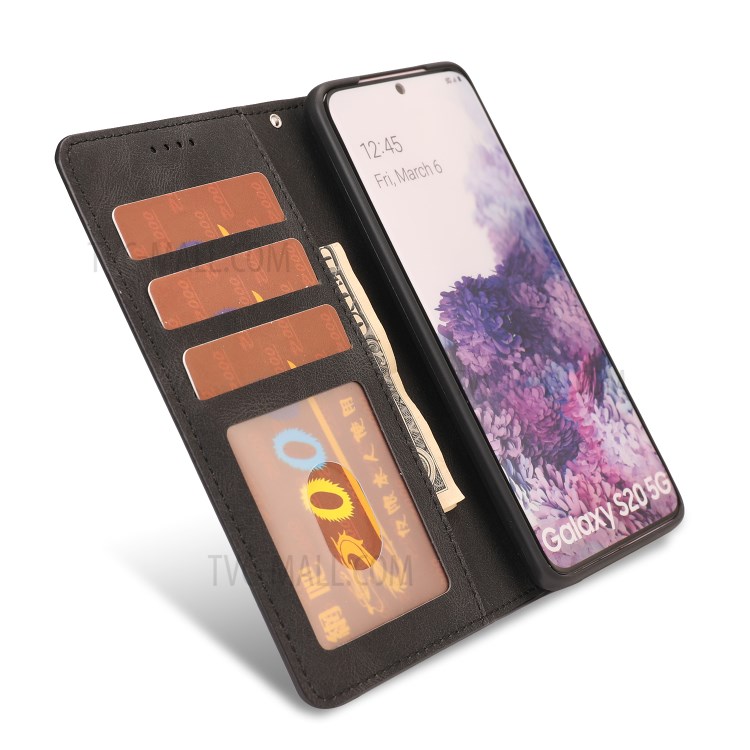 TPU + PU Leather Phone Protective Shell with Wallet and Stand for Samsung Galaxy S20 - Black-5