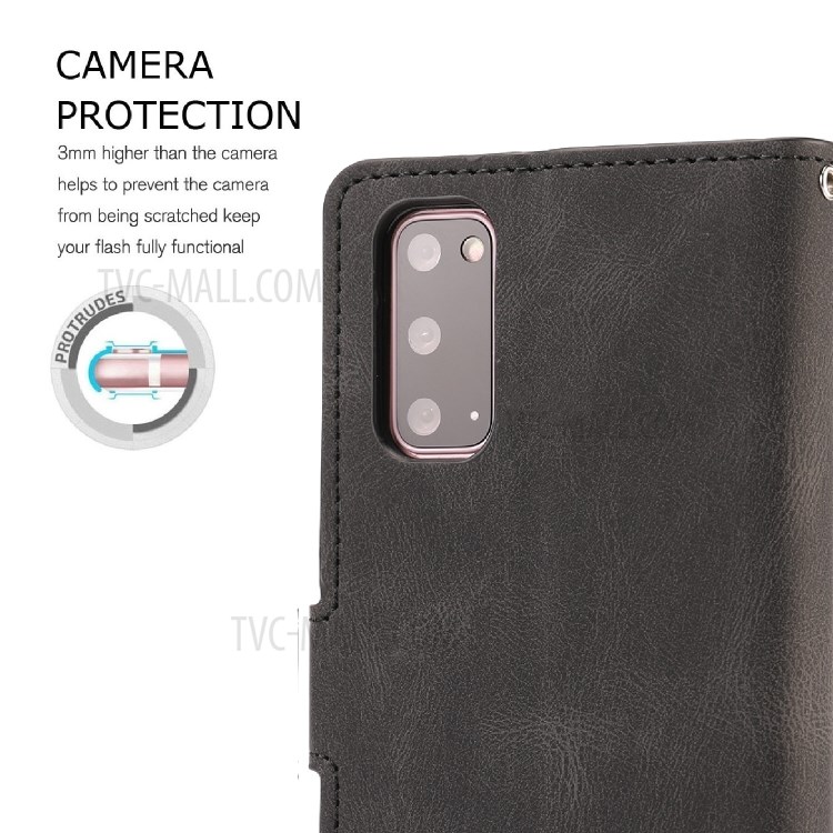 TPU + PU Leather Phone Protective Shell with Wallet and Stand for Samsung Galaxy S20 - Black-9