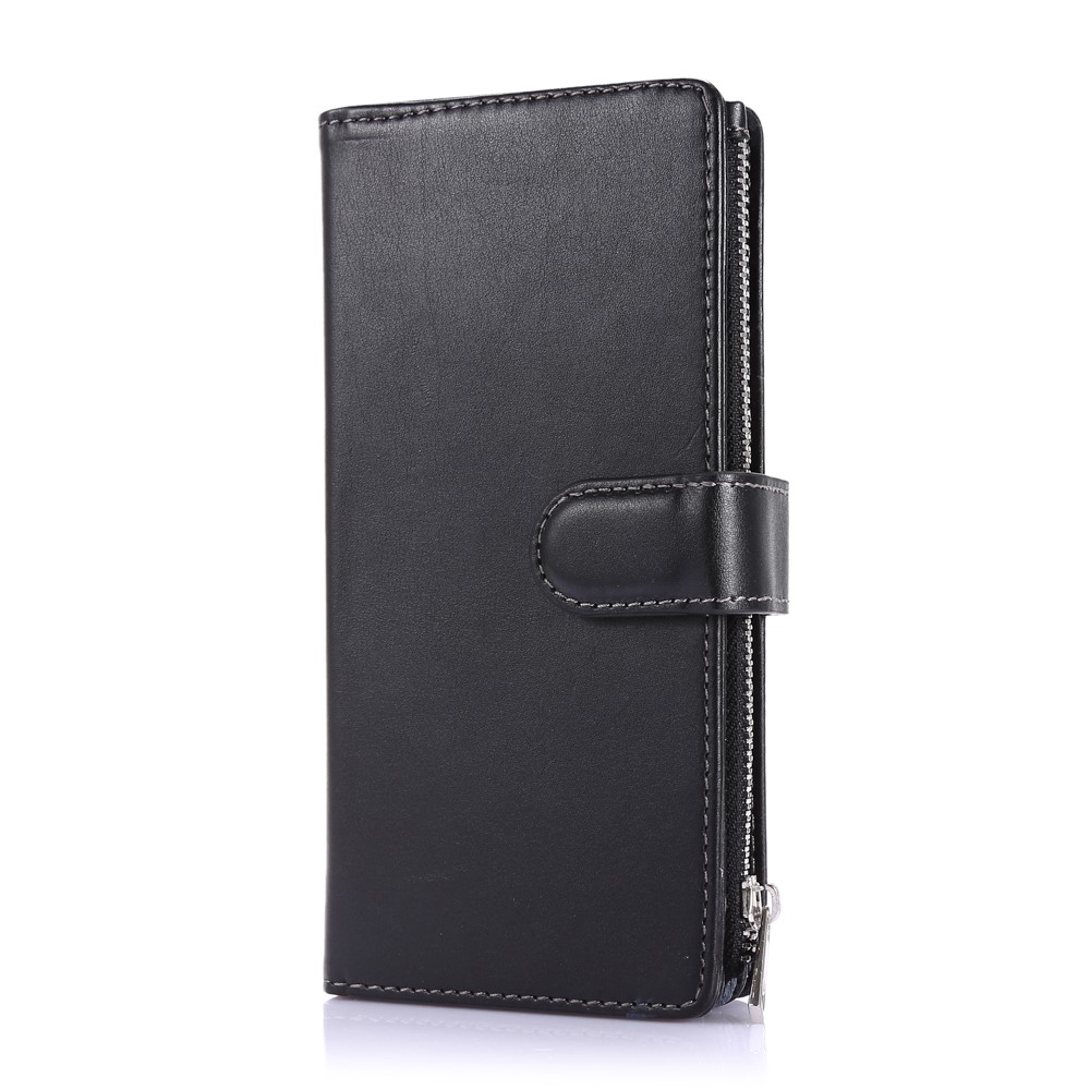 Leather Phone Cover Shell with Nine Card Slots and Zippered Cash Pocket for Samsung Galaxy A21s - Black-3
