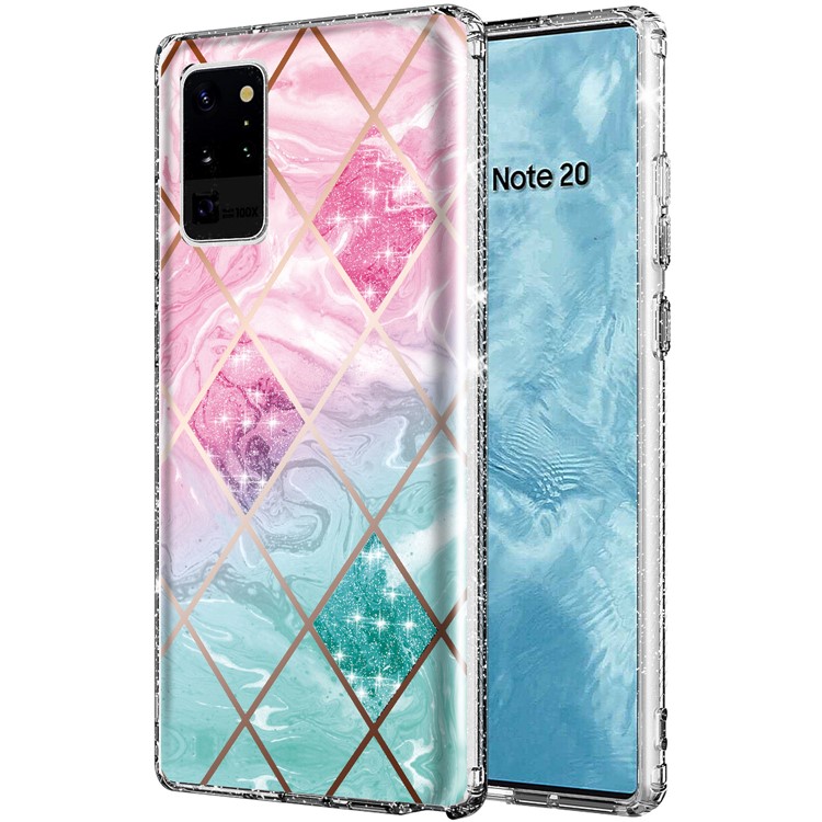 Electroplating Phone Cover Case with Pattern Printing for Samsung Galaxy Note 20 Ultra/Note 20 Ultra 5G - Pink/Green Geometry-1