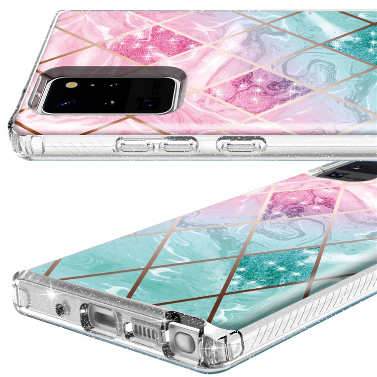 Electroplating Phone Cover Case with Pattern Printing for Samsung Galaxy Note 20 Ultra/Note 20 Ultra 5G - Pink/Green Geometry-2