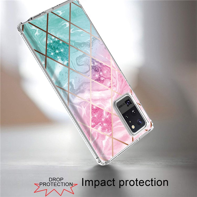 Electroplating Phone Cover Case with Pattern Printing for Samsung Galaxy Note 20 Ultra/Note 20 Ultra 5G - Pink/Green Geometry-3