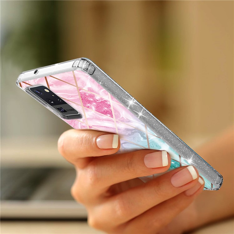 Electroplating Phone Cover Case with Pattern Printing for Samsung Galaxy Note 20 Ultra/Note 20 Ultra 5G - Pink/Green Geometry-4