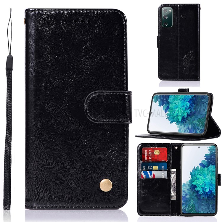 Wallet Stand Leather Vintage Style Cell Phone Cover Case for Samsung Galaxy S20 FE/S20 Fan Edition/S20 FE 5G/S20 Fan Edition 5G/S20 Lite - Black-1