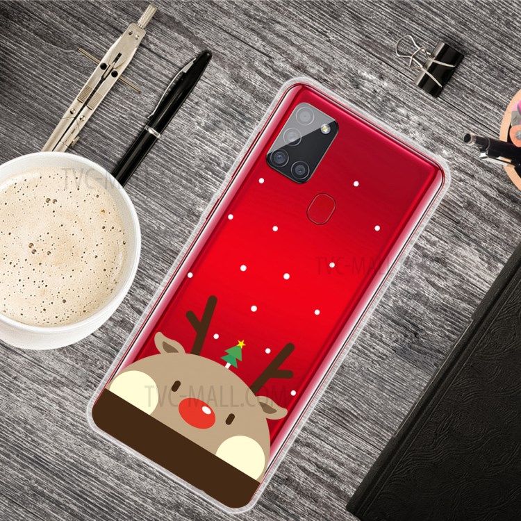 Christmas Style Pattern Printing TPU Phone Case for Samsung Galaxy A21s - Cute Elk-2