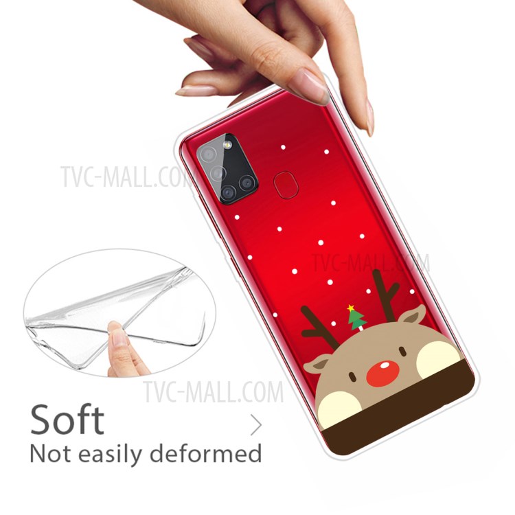 Christmas Style Pattern Printing TPU Phone Case for Samsung Galaxy A21s - Cute Elk-3