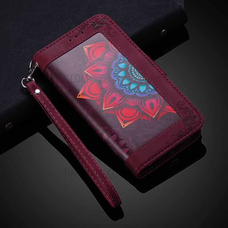 Flower Pattern Printing PU Leather Wallet Stand Shell for Samsung Galaxy A21s Cover - Wine Red-10