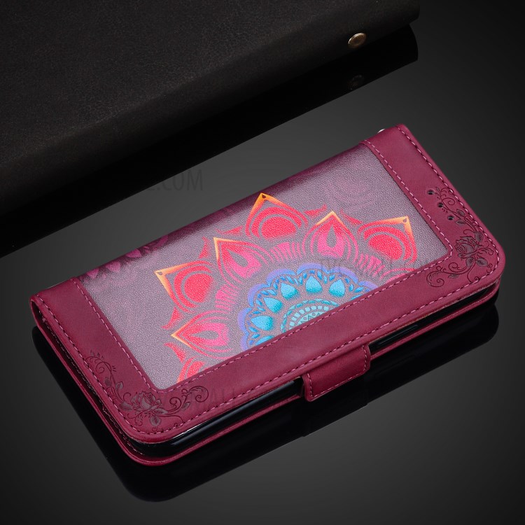 Flower Pattern Printing PU Leather Wallet Stand Shell for Samsung Galaxy A21s Cover - Wine Red-11