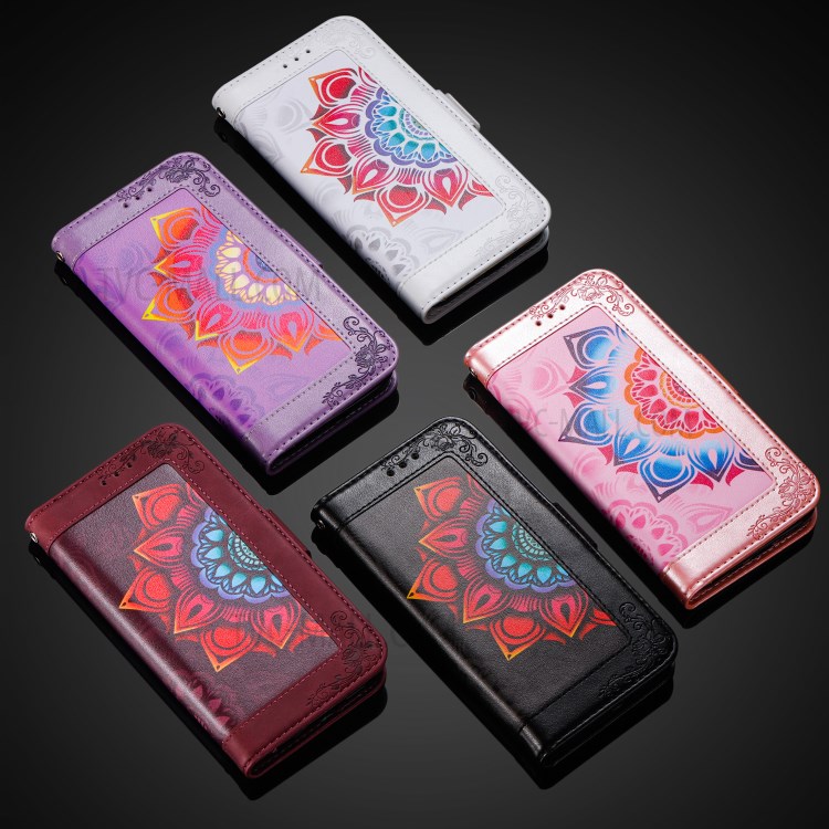 Flower Pattern Printing PU Leather Wallet Stand Shell for Samsung Galaxy A21s Cover - Wine Red-12