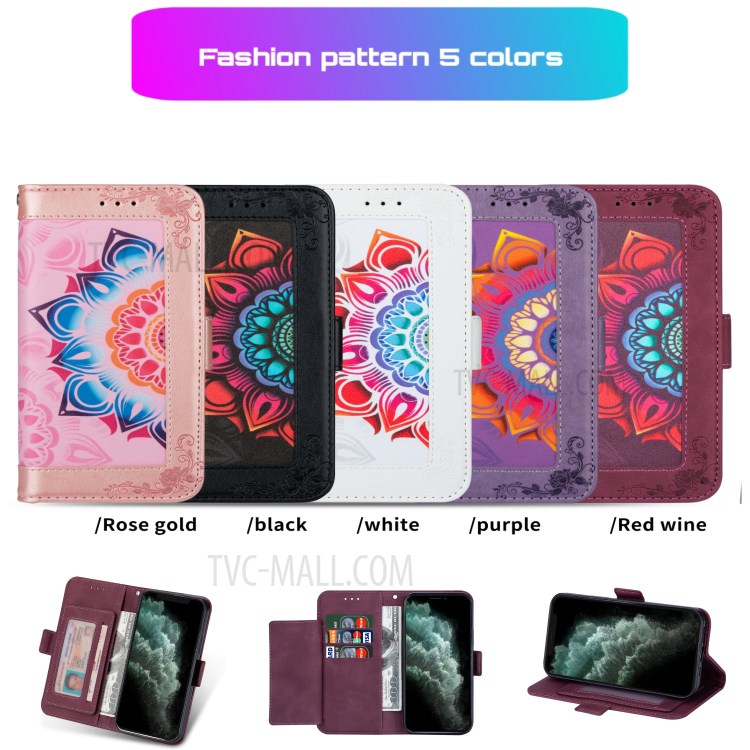 Flower Pattern Printing PU Leather Wallet Stand Shell for Samsung Galaxy A21s Cover - Wine Red-13