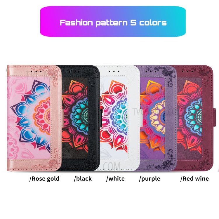 Flower Pattern Printing PU Leather Wallet Stand Shell for Samsung Galaxy A21s Cover - Wine Red-14