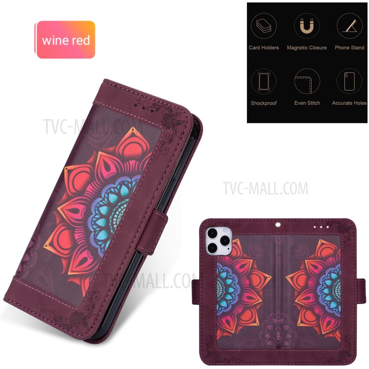 Flower Pattern Printing PU Leather Wallet Stand Shell for Samsung Galaxy A21s Cover - Wine Red-2
