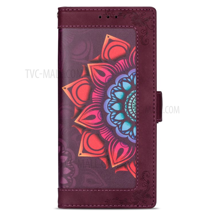 Flower Pattern Printing PU Leather Wallet Stand Shell for Samsung Galaxy A21s Cover - Wine Red-3