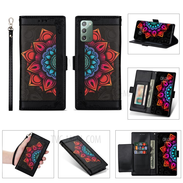 Flower Pattern Printing PU Leather + TPU Wallet Phone Case for Samsung Galaxy Note 20 5G / Galaxy Note 20 - Black-1