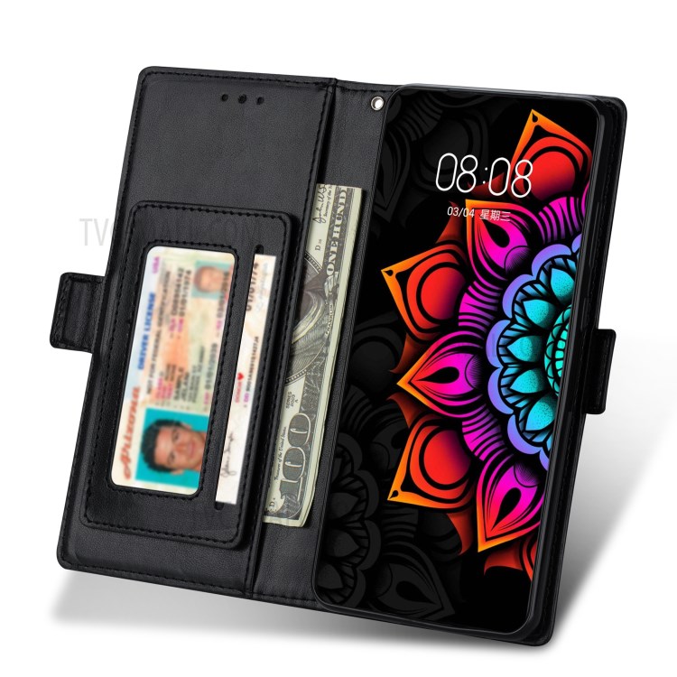 Flower Pattern Printing PU Leather + TPU Wallet Phone Case for Samsung Galaxy Note 20 5G / Galaxy Note 20 - Black-6