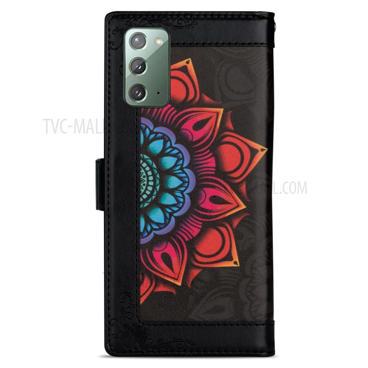 Flower Pattern Printing PU Leather + TPU Wallet Phone Case for Samsung Galaxy Note 20 5G / Galaxy Note 20 - Black-8