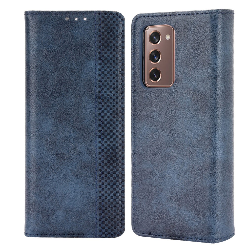 Magnetic Buckle Plaid Decor Phone Protective Shell for Samsung Galaxy Z Fold2 5G - Blue