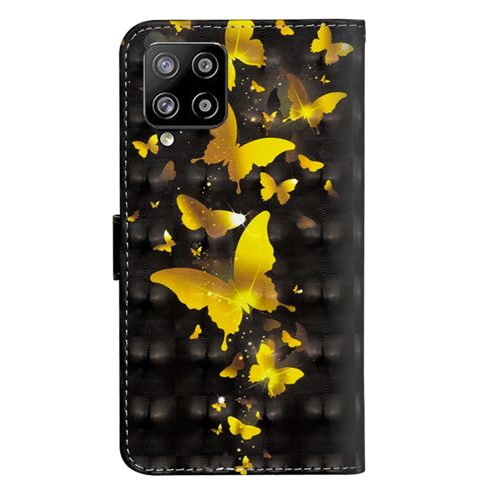 Caixa de Suporte de Carteira Com Decoração de Ponto Leve Para a Capa de Couro Samsung Galaxy A42 5G - Borboleta Dourada