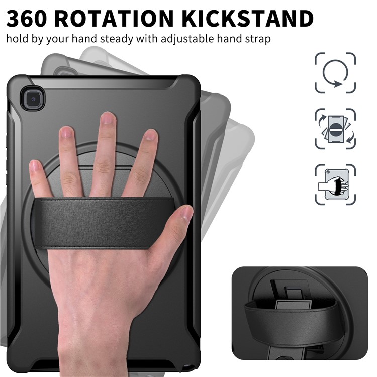 Set A Un Tasto A 360 ° Kackstand Girevole PC + Cassa TPU Con Guscio A Banda A Mano Per Samsung Galaxy Tab A7 10.4 (2020) T500 - Nero