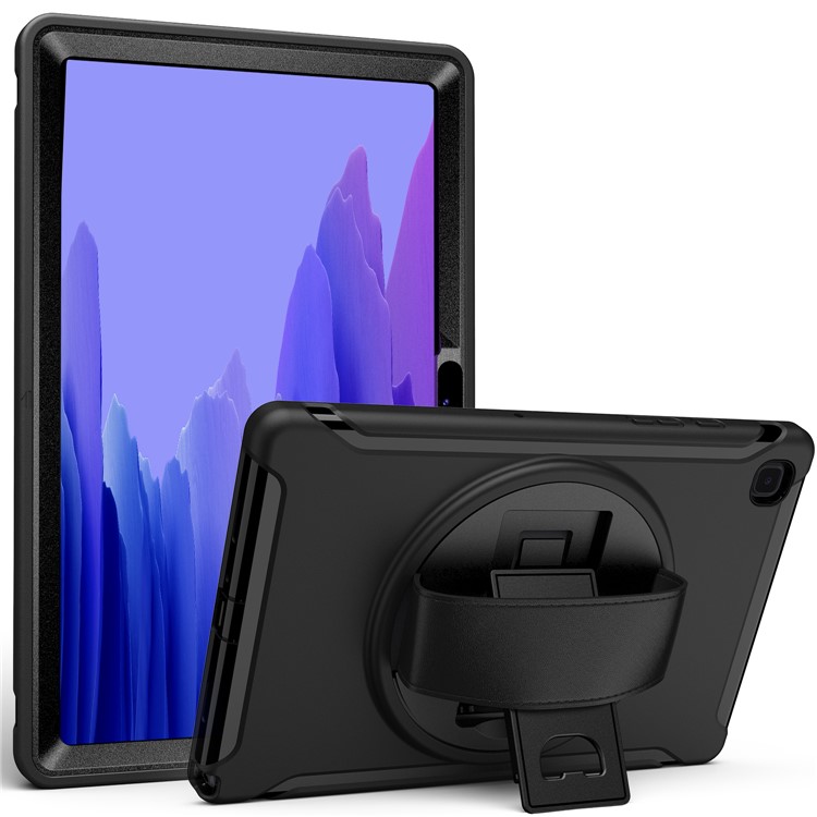 Conjunto De Um Botão Set 360 ° Swivel Kickstand PC + TPU Caso Com Faixa De Mão Shell Para Samsung Galaxy Tab A7 10.4 (2020) T500 - Preto