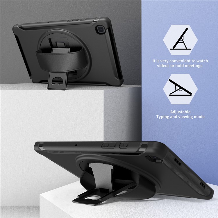 Set A Un Tasto A 360 ° Kackstand Girevole PC + Cassa TPU Con Guscio A Banda A Mano Per Samsung Galaxy Tab A7 10.4 (2020) T500 - Nero