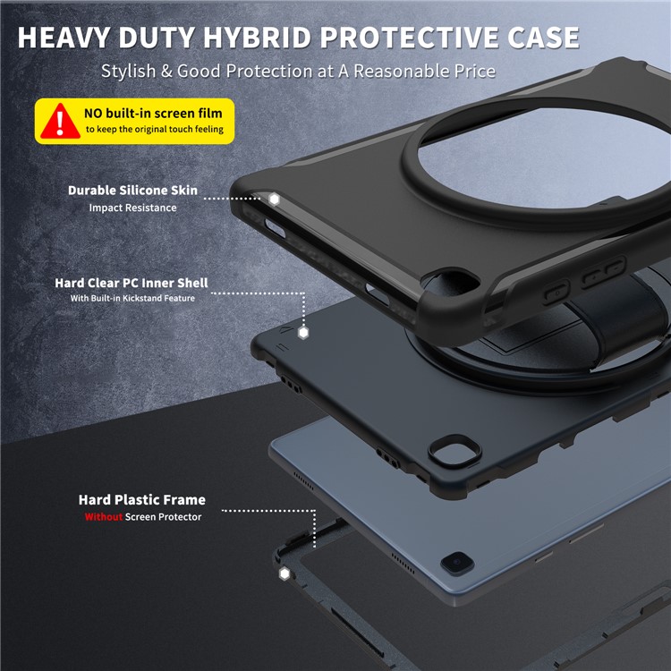 360 ° Schwenkbar Kippständer PC + TPU Mit Stiftschlitzoberteil Für Samsung Galaxy Tab 10.4 A7 (2020) - Schwarz-7