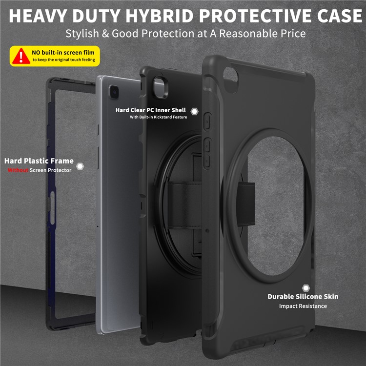 One-Buttone Set 360 ° Swivel Kickstand PC + TPU Case С Оболочкой Для Рук Для Samsung Galaxy Tab A7 10.4 (2020) T500 - Чернить