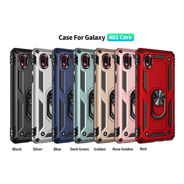 Hybrid PC TPU Case for Samsung Galaxy A01 Core/M01 Core Kickstand Armor Cover - Black-2