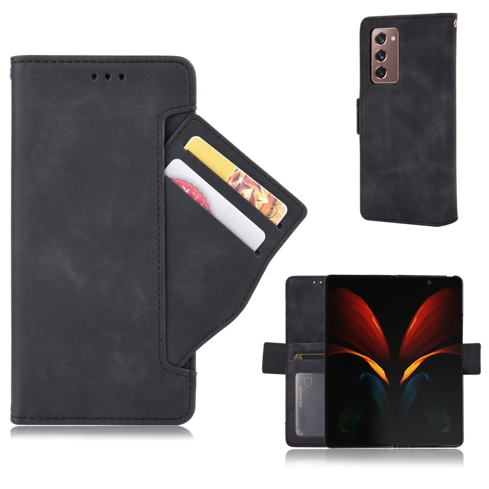 For Samsung Galaxy Z Fold2 5G Multi-slot Leather Case Wallet Stand Shell Protector Phone Cover Case - Black