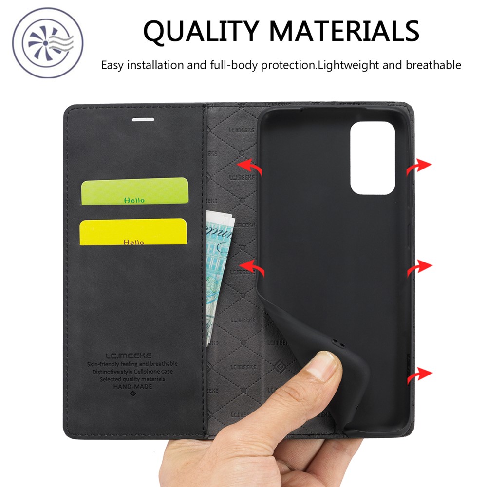 LC.IMEEKE LC Strong Magnetic Series Leather Wallet Phone Protective Shell for Samsung Galaxy S20 Ultra - Black-12